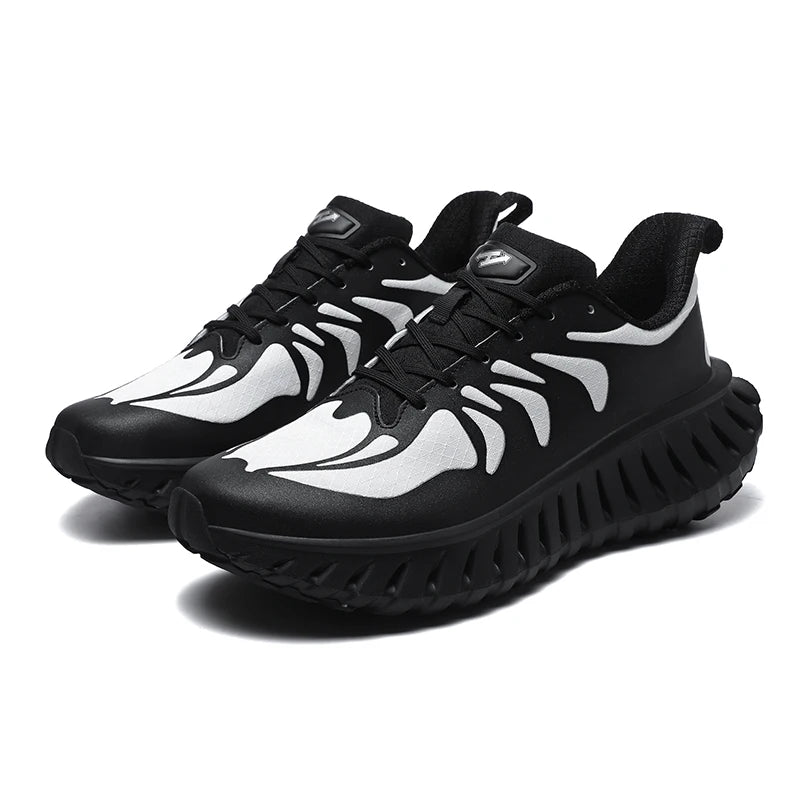 Stylish Black and White Chunky Sneakers with Unique Ribbed Sole, Trendy Running Shoes for Men and men - EUFASHIONBAGS