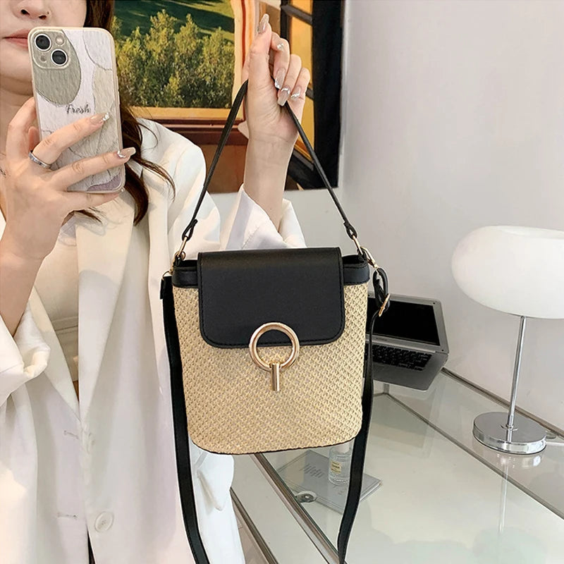 Small Straw Bag Bucket For Women Summer Crossbody Bags Rattan Beach Lady Travel Purses And Handbags Shoulder Bag Bolsa - EUFASHIONBAGS