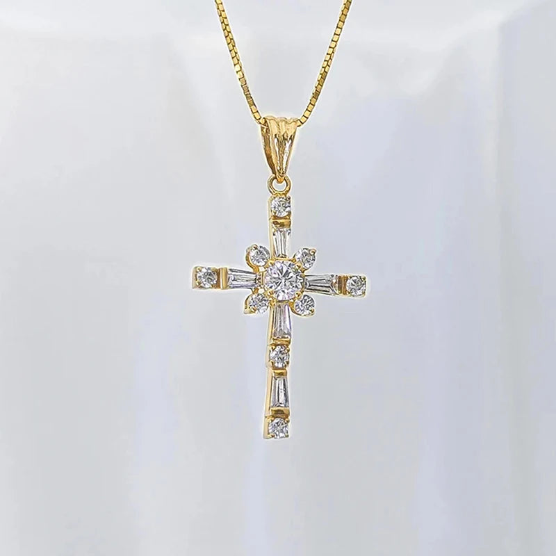 Fashionable Cross Pendant Necklace for Women Brilliant Cubic Zirconia Luxury Wedding Accessories Exquisite Girls Jewelry