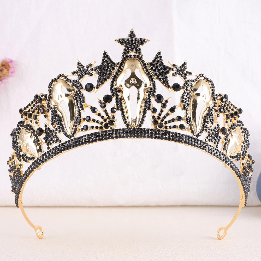 Baroque Sparkling Gun Black Red Crystal Star Bridal Tiaras Crown For Women Headbands Halloween Carnival Party Hair Dress Jewelry - EUFASHIONBAGS