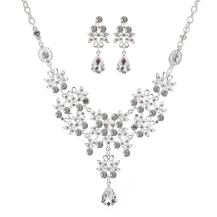 Fashion Exquisite AB Color Crystal Water Drop Wedding Bridal Formal Party Jewelry Sets Rhinestone Brides Necklace Earrings Sets - EUFASHIONBAGS