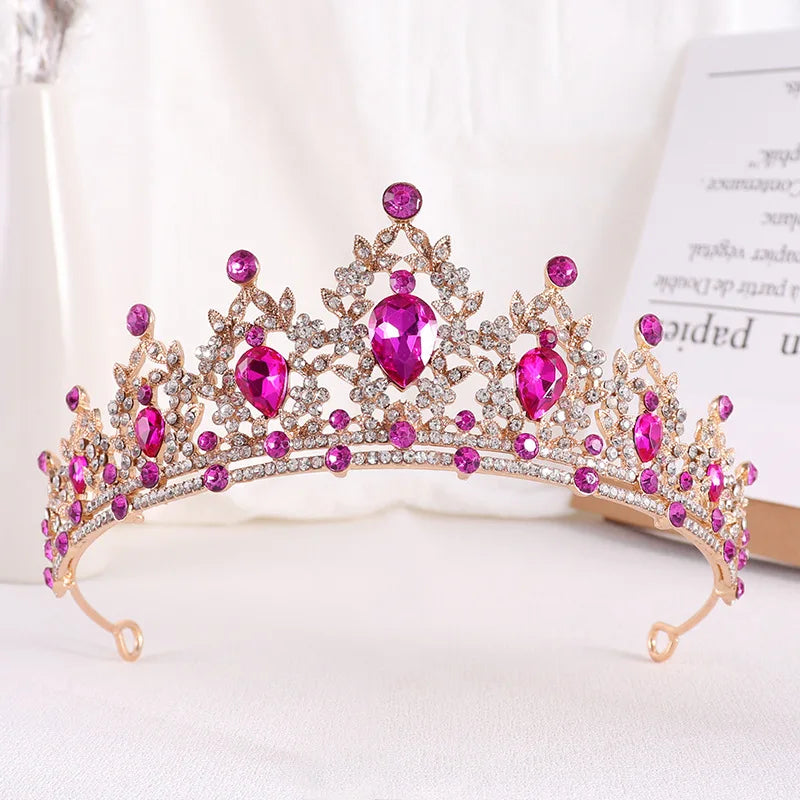 Trendy Crystal Rhinestone Tiaras Crown Wedding Hair Jewelry More Color Bridal Queen Princess Pageant Diadem Women Head Accessory - EUFASHIONBAGS