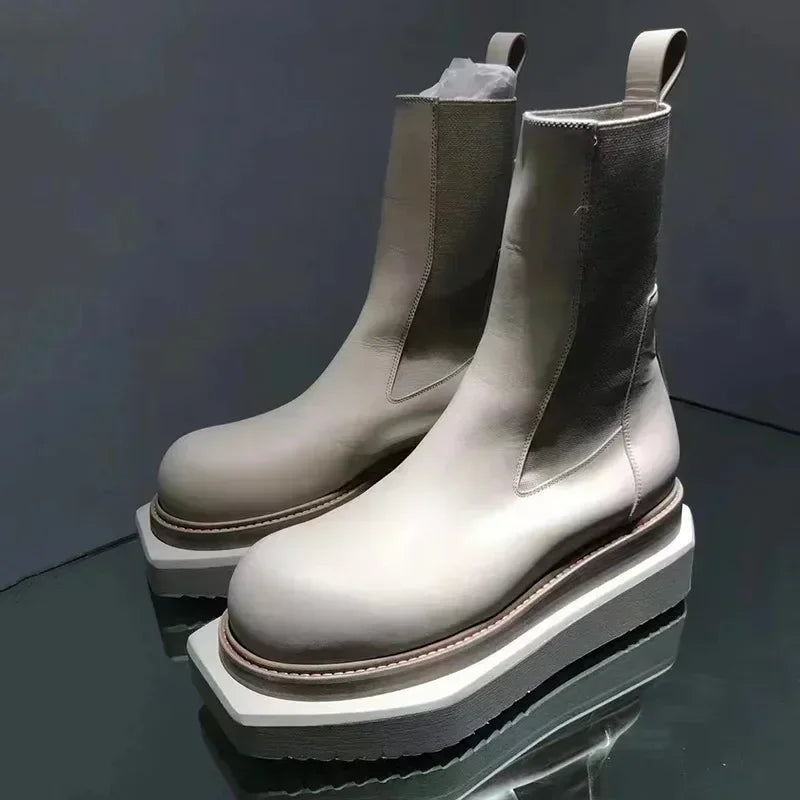 Designer Platform Chelsea Boots Women Square Toe Fashion Ankle Boots Size 35-44 Winter New Men Motorcycle Boots Men Botas Mujer