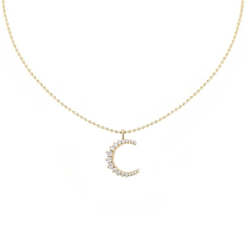 Shining Moon Pendant Necklace Lady Engagement Jewelry Fashion Luxury Gold Color Bright Zirconia Accessories for Wedding