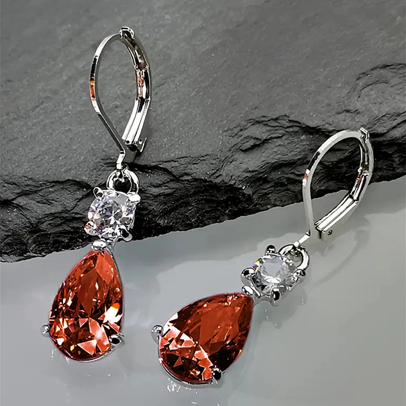 Waterdrop CZ Dangle Earrings for Women White/Pink/Red Gorgeous Female Earrings Wedding Party Trend Jewelry - EUFASHIONBAGS