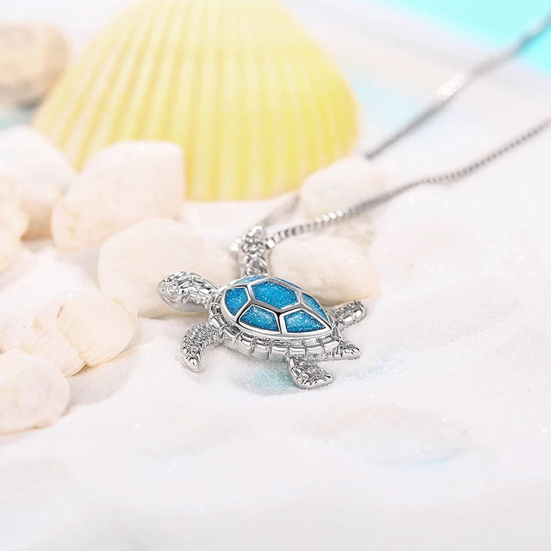 Trendy Animal Turtle Pendant Box Necklace for Lady Fashion Aesthetic Cute Statement Jewelry Silver Color Chic Accessories