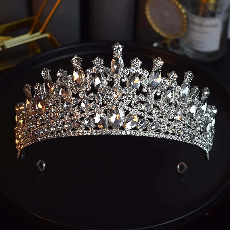 Silver Color Crystal Bridal Crown Royal Queen Tiara Rhinestone Pageant Prom Bride Diadem Princess Wedding Crown Hair Accessories - EUFASHIONBAGS