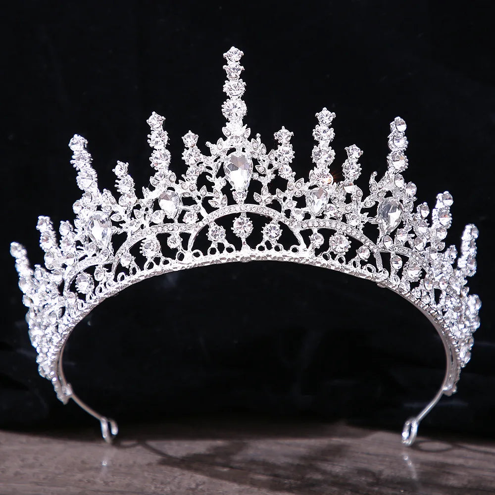 Korean Luxury White Crystal Bridal Tiaras Crown Wedding Hair Accessories Silver Color Crowns Rhinestone Pageant Diadem Headpiece - EUFASHIONBAGS