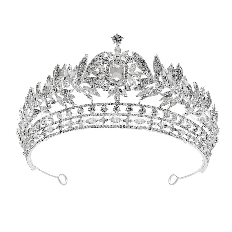 Luxury Royal Queen Crystal Leaf Wedding Crown for Women Rhinestone Diadem Banquet Tiaras Party Costume Hair Jewelry Accessories - EUFASHIONBAGS