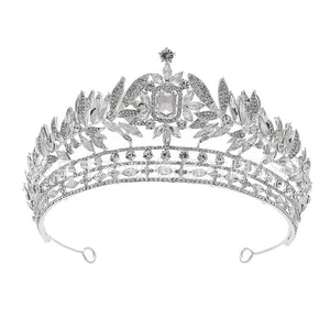 Luxury Royal Queen Crystal Leaf Wedding Crown for Women Rhinestone Diadem Banquet Tiaras Party Costume Hair Jewelry Accessories