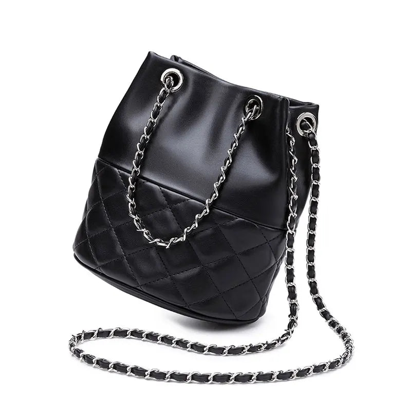 Luxury Women's Chain Bag New Genuine Leather Women Crossbody Bucket Bag High Quality Cowhide Diamond Lattice Shoulder Bags