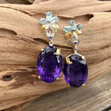 Load image into Gallery viewer, Newly Designed Women Earrings Blue Flower Oval Purple Cubic Zirconia Gorgeous Female Earrings Fancy Gift Trendy Jewelry