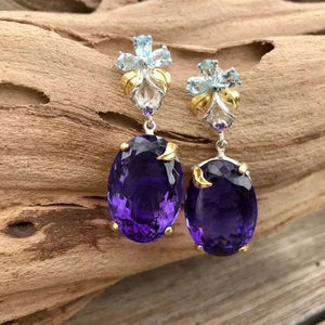 Newly Designed Women Earrings Blue Flower Oval Purple Cubic Zirconia Gorgeous Female Earrings Fancy Gift Trendy Jewelry