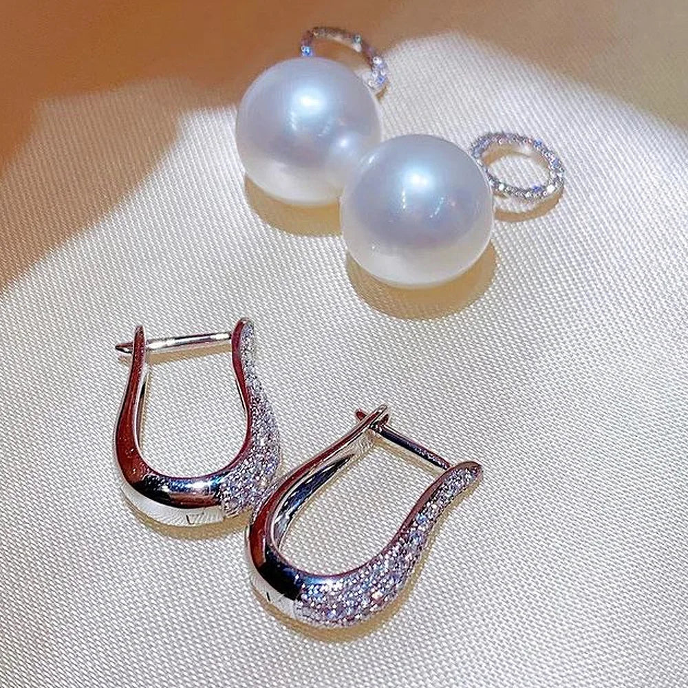 New Trend Imitation Pearl Dangle Earring for Women Luxury Silver Color Bling Cubic Zirconia Fashion Elegant Lady Jewelry