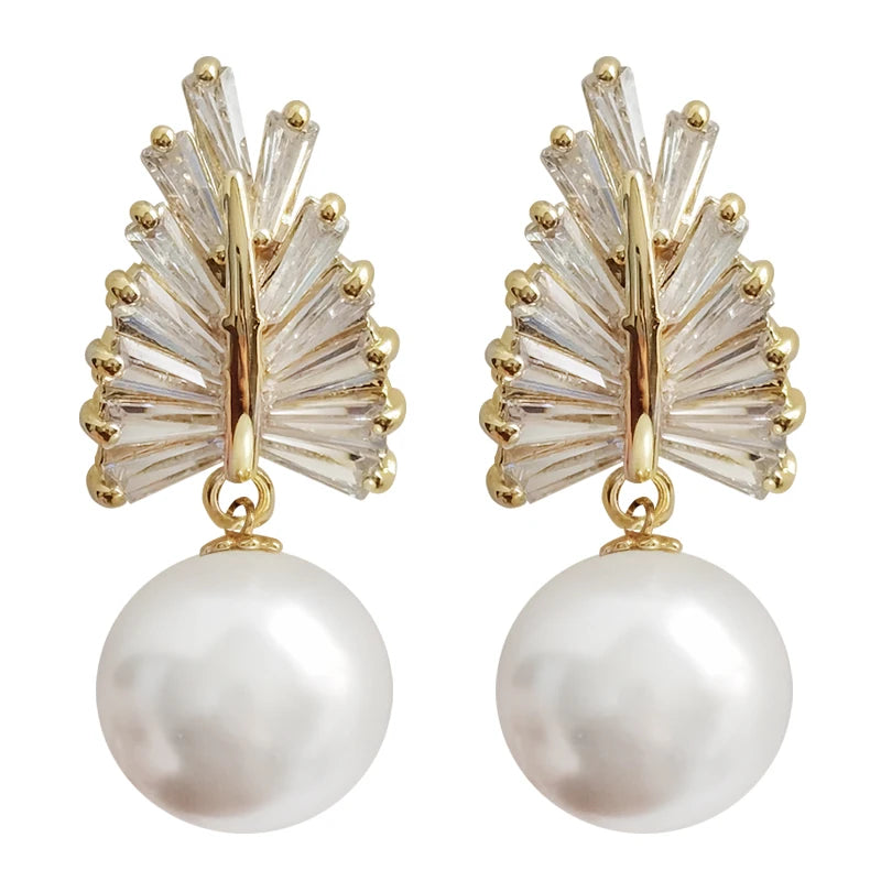 Fancy Leaf Design Imitation Pearl Dangle Earrings Women Temperament Wedding Earrings Girl Gift New Fashion Jewelry - EUFASHIONBAGS