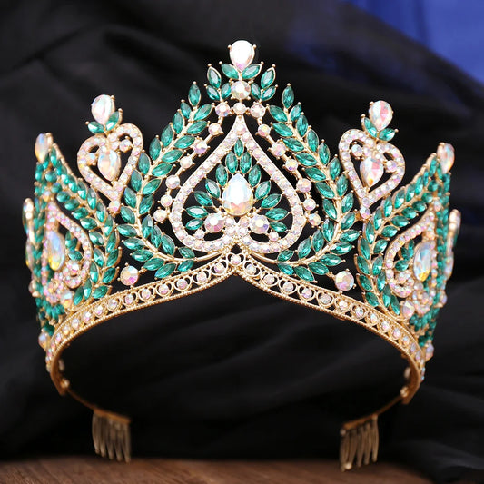 AB Color Crystal Tiaras for Brides Diadem Princess Crown Combs Headwear Wedding Dress Hair Jewelry Pageant Headdress - EUFASHIONBAGS