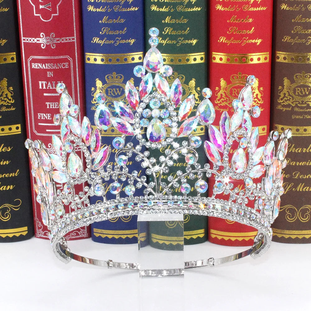 Baroque High Royal Queen Purple Crystal Wedding Crown for Women Rhinestone Banquet Tiaras Party Costume Hair Jewelry Accessories - EUFASHIONBAGS