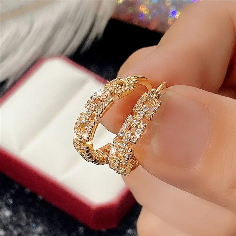 Fashion Linked Hoop Earrings for Women Dazzling Full Cubic Zirconia Luxury Girls Earrings Versatile Design Jewelry 2021 - EUFASHIONBAGS