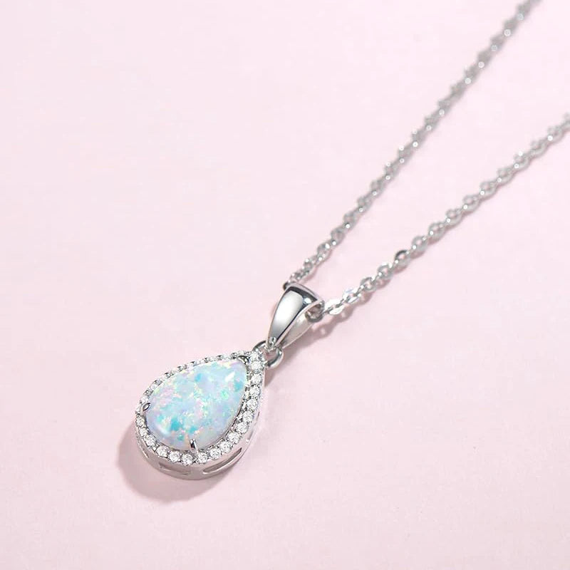 Pear Imitation Opal Pendant Necklace for Women Elegant Wedding Party Female Accessories Birthday Gift New Fashion Jewelry