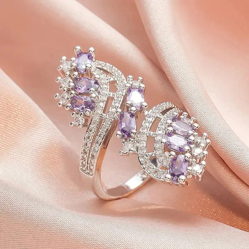 Gorgeous Women Rings White/Garnet/Purple/Blue Cubic Zirconia Aesthetic Bridal Rings for Wedding Party Jewelry - EUFASHIONBAGS