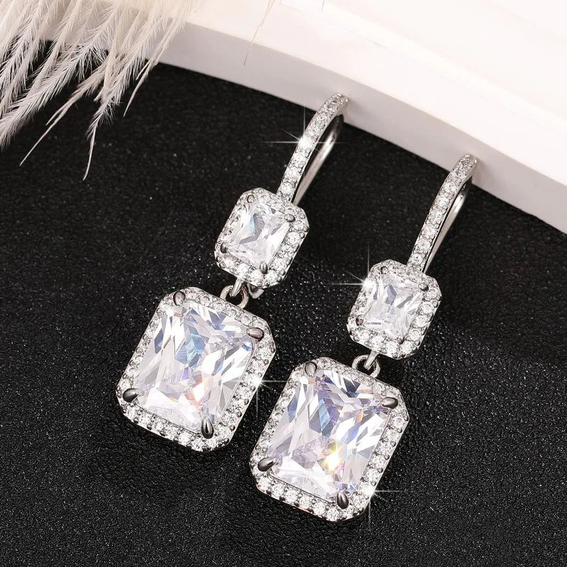 New Arrival Women Wedding Earrings Silver Color Luxury Cubic Zirconia Temperament Female Dangle Earrings Fashion Jewelry - EUFASHIONBAGS