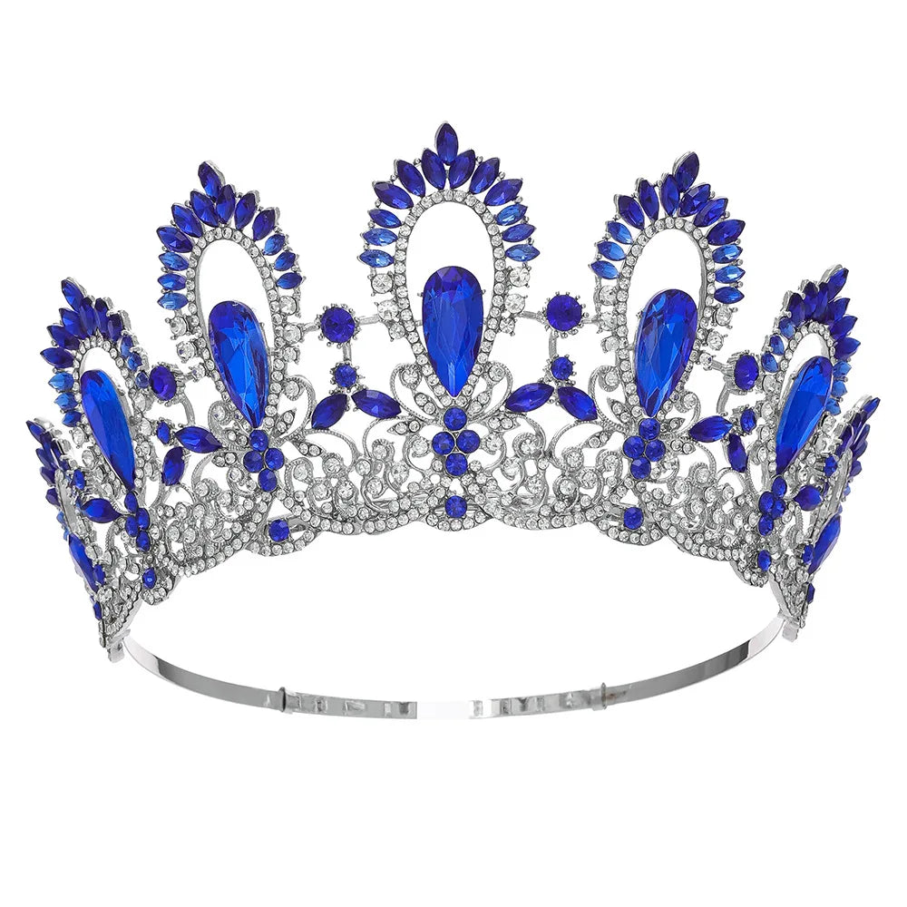 Baroque Miss Universe Crystal Feather Round Bridal Tiaras Crowns Royal Queen Rhinestone Pageant Diadem Wedding Hair Accessories - EUFASHIONBAGS