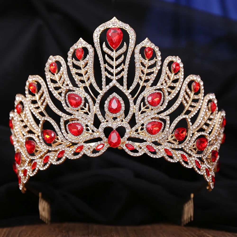 Luxury Royal Queen Rhinestone Wedding Crown Combs for Women Green Crystal Banquet Tiaras Party Costume Hair Jewelry Accessories - EUFASHIONBAGS