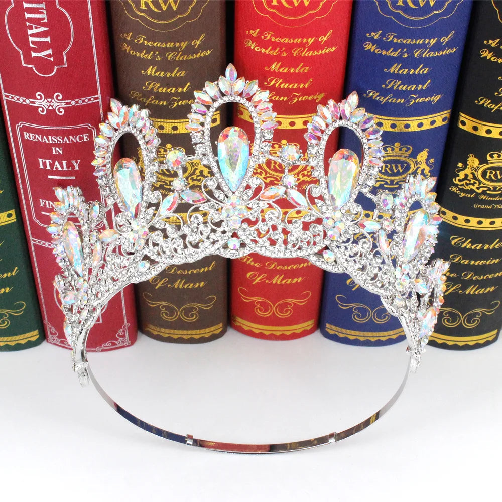 Baroque Miss Universe Crystal Feather Round Bridal Tiaras Crowns Royal Queen Rhinestone Pageant Diadem Wedding Hair Accessories - EUFASHIONBAGS