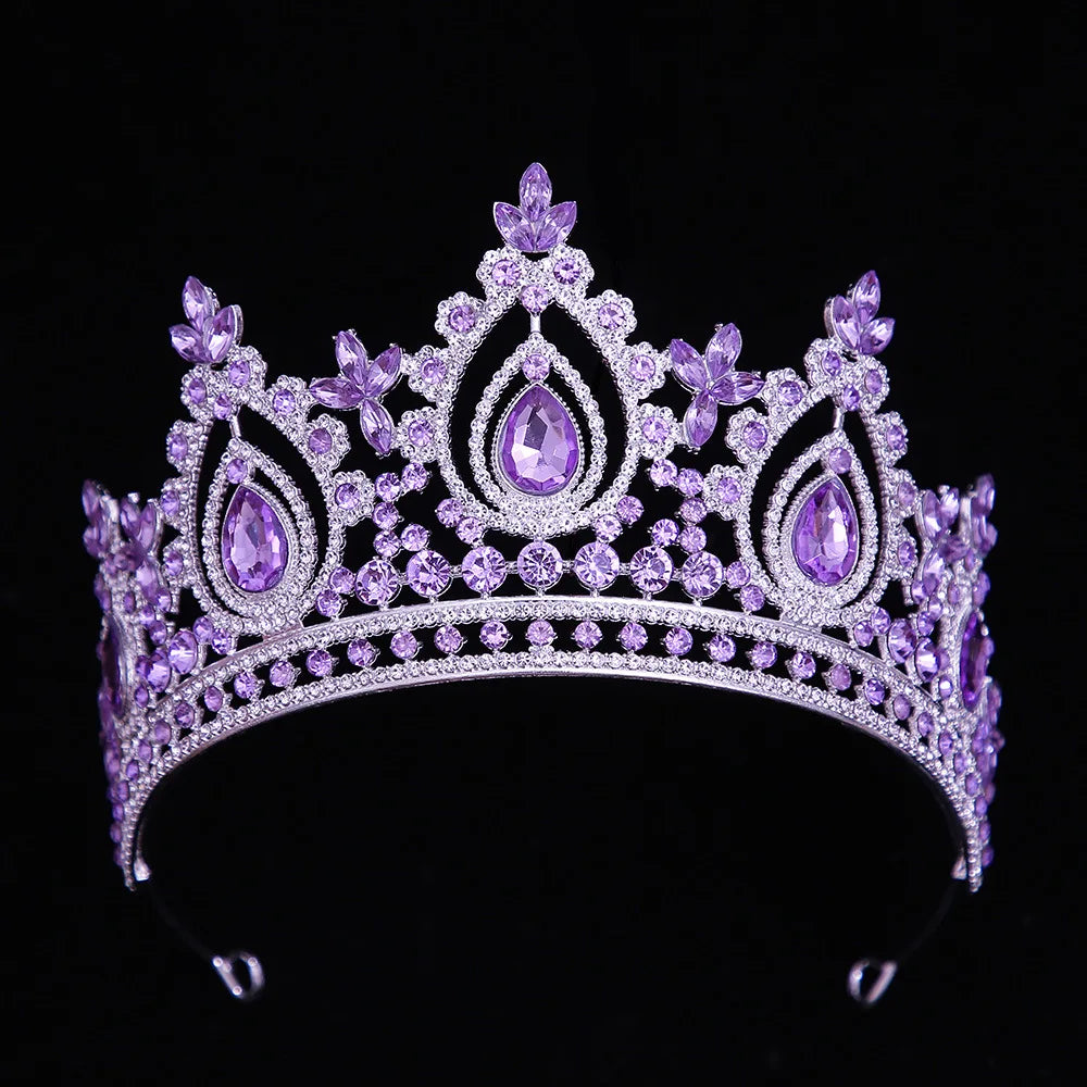 Baroque Luxury Pink Crystal Royal Queen Wedding Crown Rhinestone Bride Diadem Pageant Headdress Tiaras Hair Jewelry Accessories