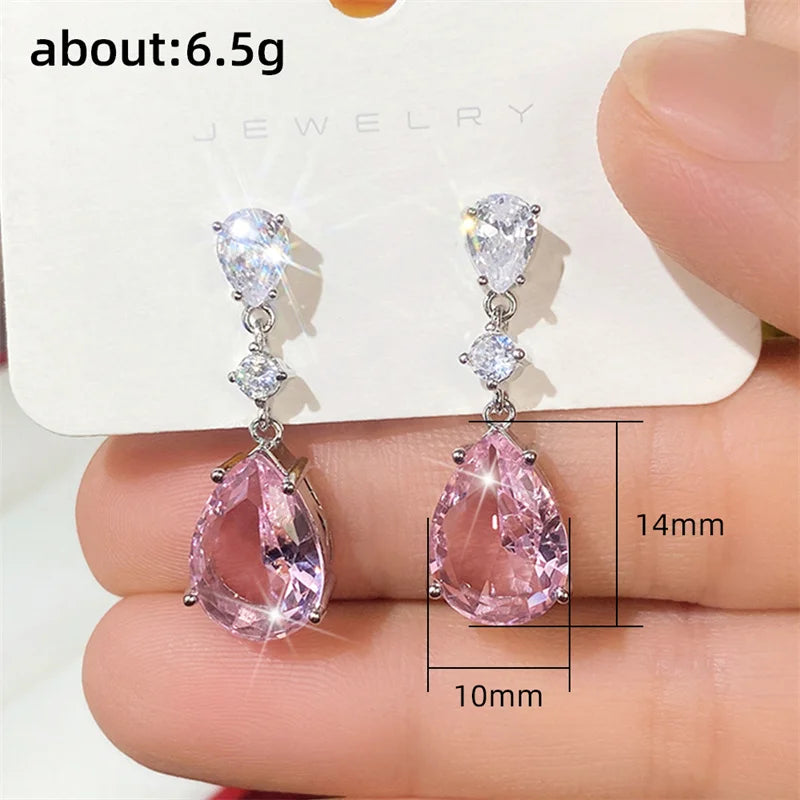 Temperament Sweet Pink Pear Cubic Zirconia Drop Earrings Women Engagement Party Exquisite Ear Accessories Fashion Jewelry