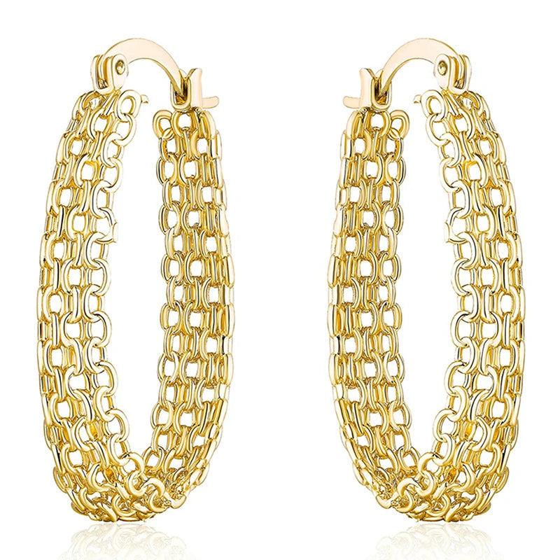 Fashion Chain Design Hoop Earrings for Female Hip Hop Party Metal Gold Color Accessories Personality Stylish Jewelry