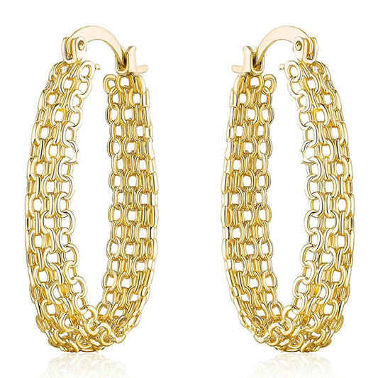 Fashion Chain Design Hoop Earrings for Female Hip Hop Party Metal Gold Color Accessories Personality Stylish Jewelry