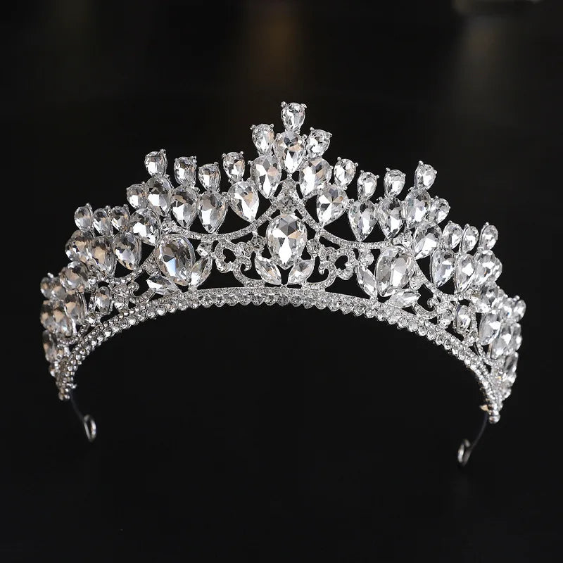 Luxury Crystal Wedding Hair Tiara Rhinestone Bridal Tiara Crown Silver Color Diadem Veil Tiaras Bride Hair Accessories Headpiece - EUFASHIONBAGS