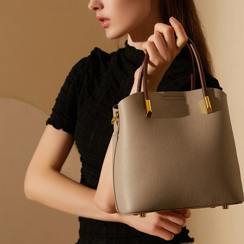 Genuine Leather Bucket Bags Women's Handbag High-end Casual Crossbody Cowhide Bag - EUFASHIONBAGS