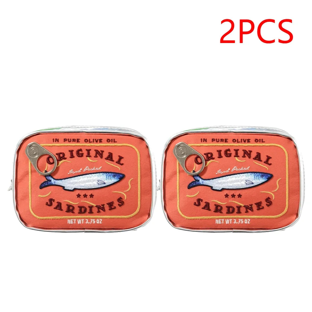 Canned Sardines Bath Women Travel Cosmetic Bag Cute Toiletry Bag Portable Zipper Soft Creative Makeup Bags Storage Case Weekend