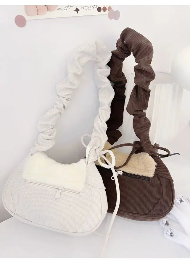 Brown Shoulder Bag Y2k Female Sweet Cute Casual Handbag Women Autumn Winter Plush Crossbody Bag 2025 - EUFASHIONBAGS