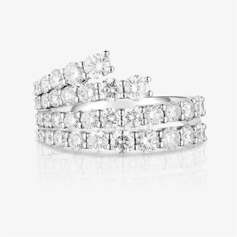 Simple Stylish Lines Cubic Zirconia Rings Women Silver Color Band Bridal Wedding Accessories Modern Jewelry for Party New