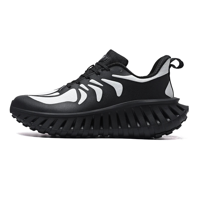 Stylish Black and White Chunky Sneakers with Unique Ribbed Sole, Trendy Running Shoes for Men and men - EUFASHIONBAGS