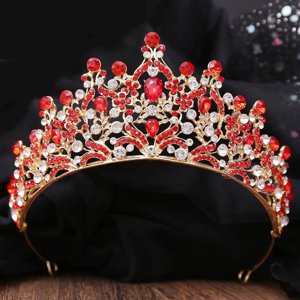 Luxury Royal Rhinestone Leaves Wedding Crown AB Color Crystal Tiaras Bridal Dress Hair Accessories Baroque Headband Queen Diadem - EUFASHIONBAGS