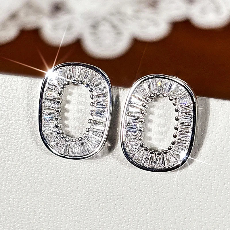 Oval Shaped Stud Earrings with Brilliant Cubic Zirconia Statement Piercing Earrings for Women Exquisite Versatile Jewelry - EUFASHIONBAGS