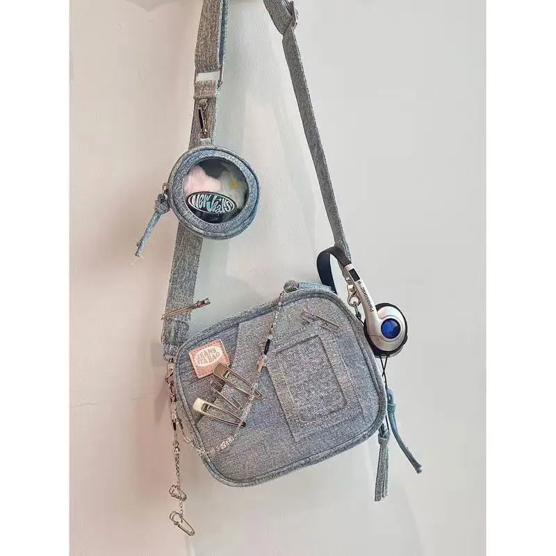 Vintage Denim Messenger Bag Women New Hot Girls Harajuku Casual Crossbody Bags Female Retro Solid Canvas Bag Y2k