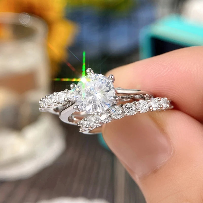 New Wedding Set Rings for Women Luxury Paved Brilliant Cubic Zirconia 3Pcs Crystal Fashion Rings Female Jewelry - EUFASHIONBAGS