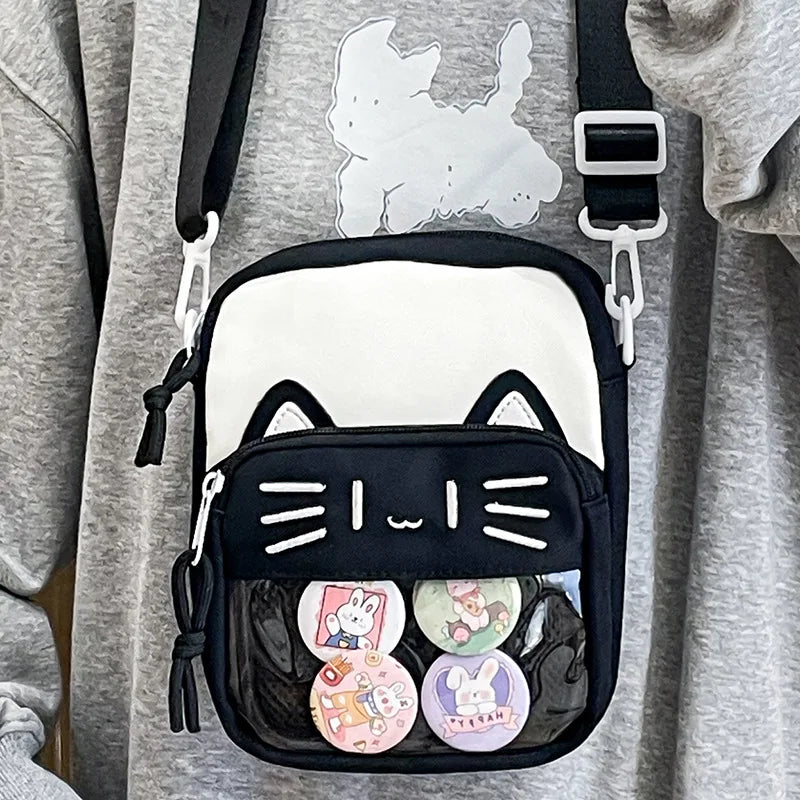 Harajuku Mini Women Ita Bags Women Casual Nylon Cartoon Cat Embroidered Bolso Mujer Daily Subculture DIY Badge Bag Female - EUFASHIONBAGS