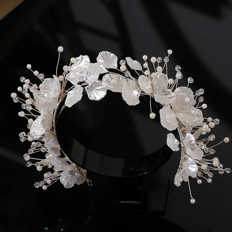 Luxury Crystal Beads Floral Bridal Headpiece Baroque Crown Wedding Hair Jewelry Pageant Rhinestone Diadem Headband Hair Ornament - EUFASHIONBAGS