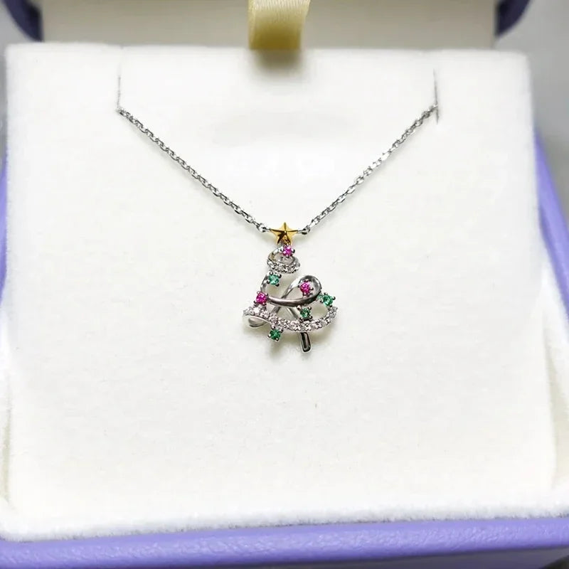 Colorful Christmas Tree Necklace for Women Newly Designed New Year Pendant Necklace Exquisite Girl Gift Statement Jewelry - EUFASHIONBAGS