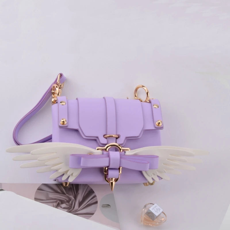 2025 New Women's Handbag Korean Angel Wing Fashion Women's Bag JK Bowknot PU Shoulder Bag Crossbody Square Bag