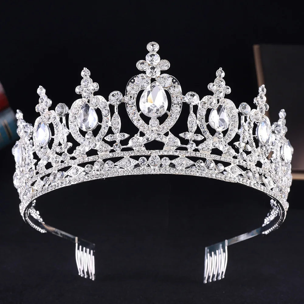 New Baroque Luxury Crystal Bridal Tiara Crown With Comb Rhinestone Pageant Diadem Veil Tiaras Wedding Hair Accessories Headpiece