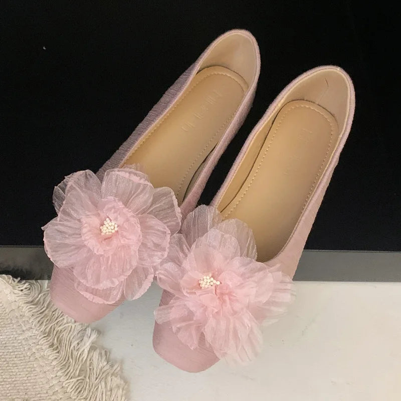 Lace Flower Designer Women Shoes Shallow Comfort Soft Sole 2025 New Footwear Female Low Heel Fashion Brand Dress Shoes Ladies