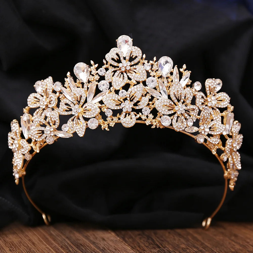 New Exquisite Butterfly Floral AB Color Crystal Crown Rhinestone Princess Pageant Diadem Wedding Hair Accessories Tiaras Jewelry - EUFASHIONBAGS