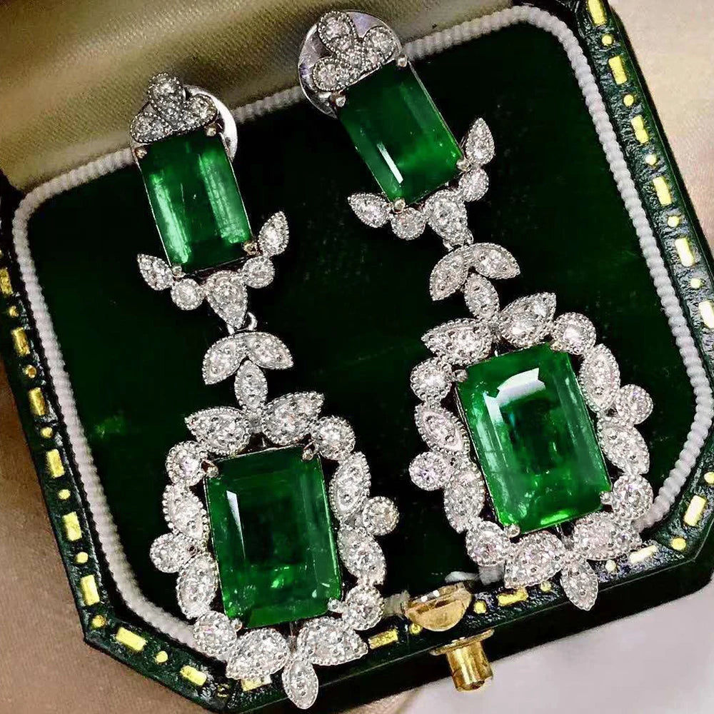 Luxury Green Cubic Zirconia Dangle Earrings for Women New Item Wedding Engagement Accessories Gift Trendy Jewelry - EUFASHIONBAGS